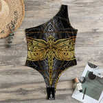 Boho Spiritual Dragonfly Print One Shoulder Bodysuit