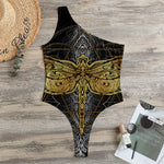 Boho Spiritual Dragonfly Print One Shoulder Bodysuit