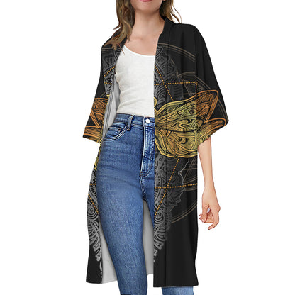 Boho Spiritual Dragonfly Print Open Front Beach Cover Up