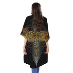 Boho Spiritual Dragonfly Print Open Front Beach Cover Up