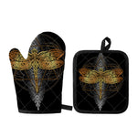 Boho Spiritual Dragonfly Print Oven Mitt And Pot Holder Set