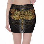Boho Spiritual Dragonfly Print Pencil Mini Skirt