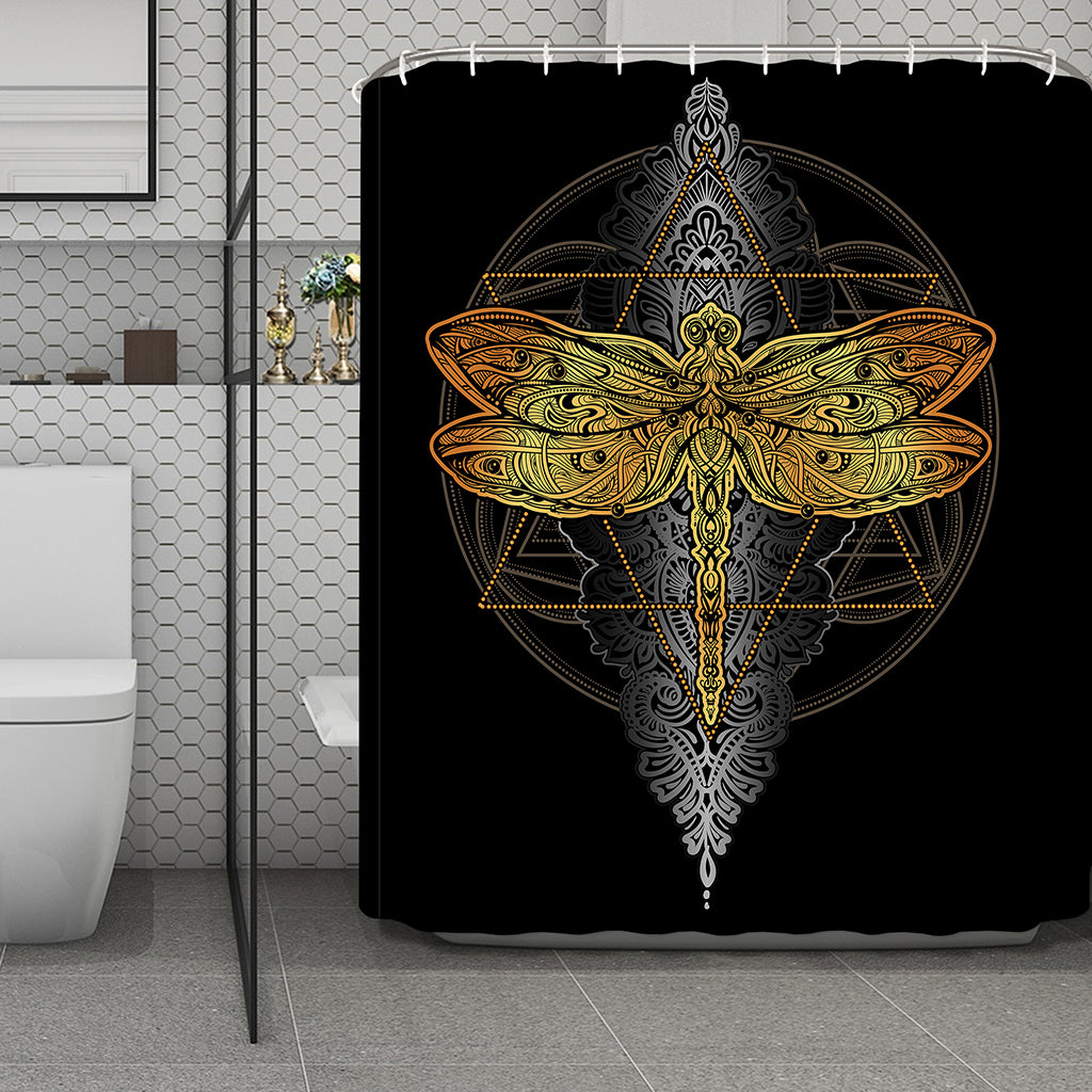 Boho Spiritual Dragonfly Print Polyester Shower Curtain