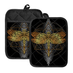 Boho Spiritual Dragonfly Print Pot Holders With Pocket
