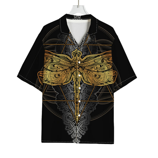 Boho Spiritual Dragonfly Print Rayon Hawaiian Shirt
