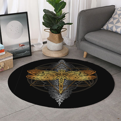 Boho Spiritual Dragonfly Print Round Rug