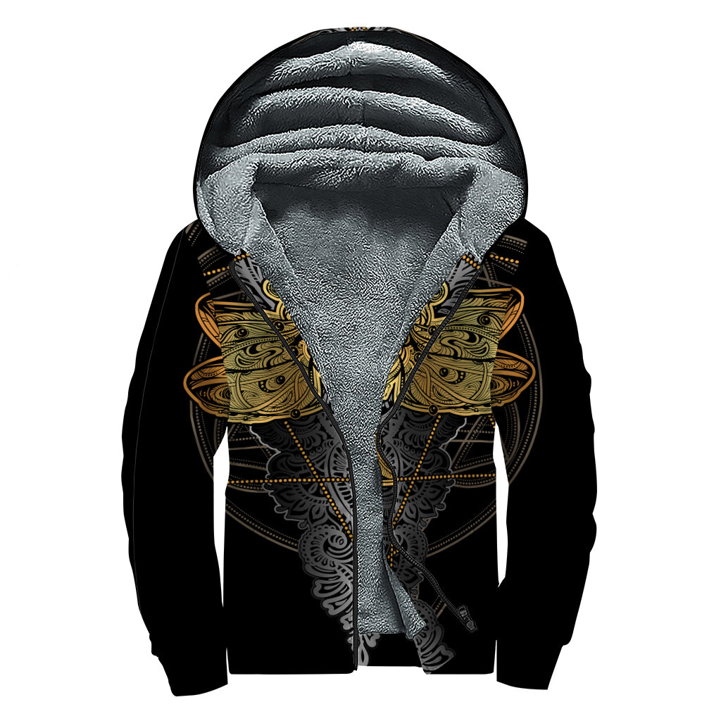 Boho Spiritual Dragonfly Print Sherpa Lined Zip Up Hoodie