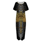 Boho Spiritual Dragonfly Print Short Sleeve Long Nightdress