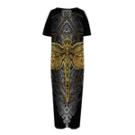 Boho Spiritual Dragonfly Print Short Sleeve Long Nightdress