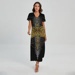 Boho Spiritual Dragonfly Print Short Sleeve Maxi Dress