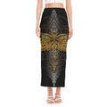 Boho Spiritual Dragonfly Print Side Slit Maxi Skirt