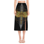 Boho Spiritual Dragonfly Print Side Slit Midi Skirt