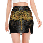 Boho Spiritual Dragonfly Print Side Slit Mini Skirt
