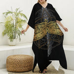 Boho Spiritual Dragonfly Print Silk V-Neck Kaftan Dress