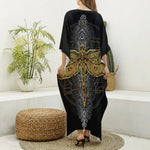 Boho Spiritual Dragonfly Print Silk V-Neck Kaftan Dress