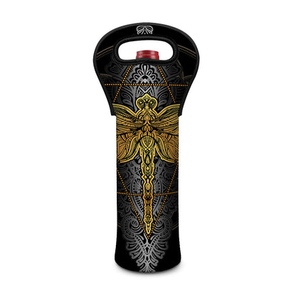 Boho Spiritual Dragonfly Print Single Neoprene Wine Tote