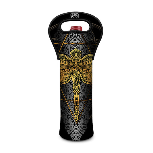 Boho Spiritual Dragonfly Print Single Neoprene Wine Tote