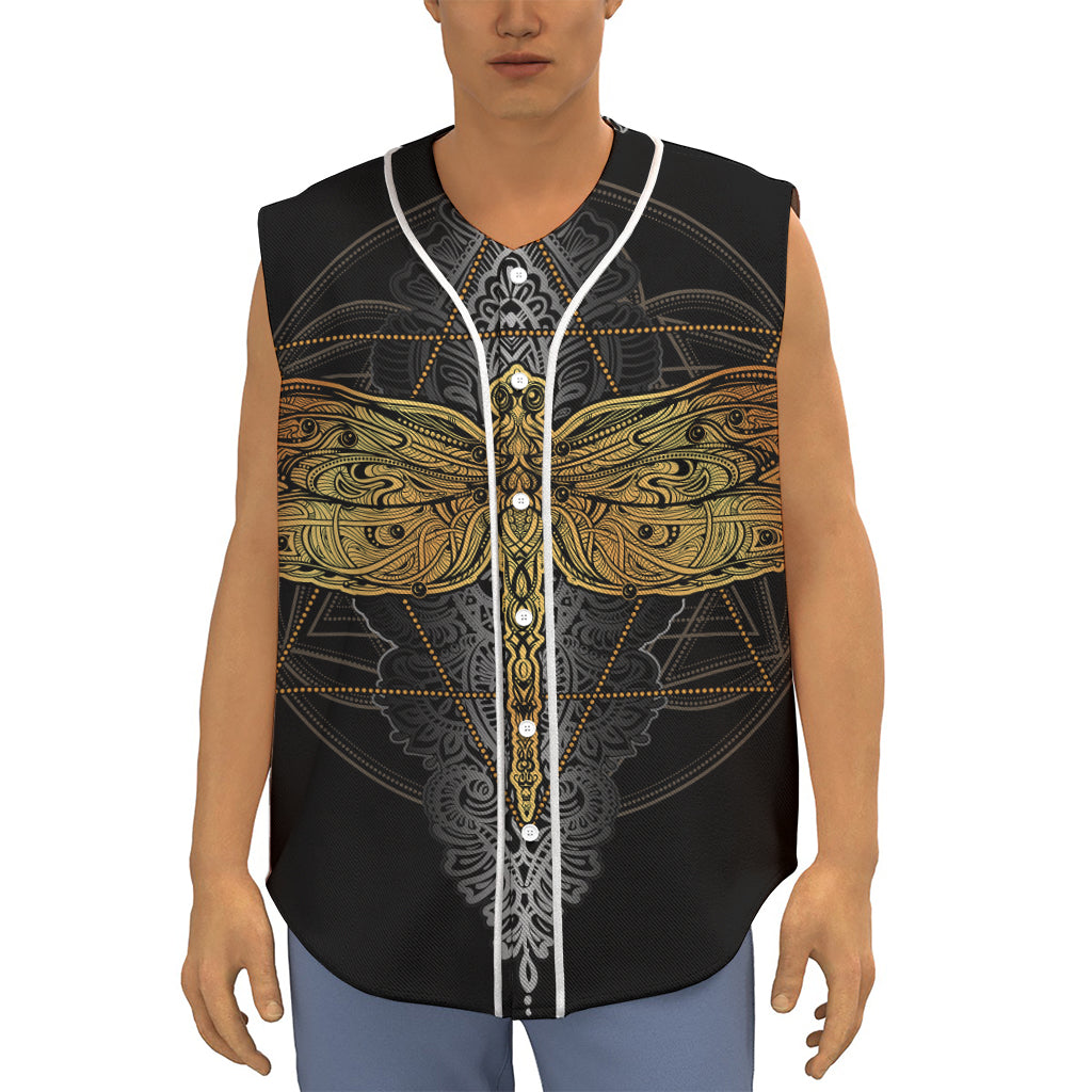 Boho Spiritual Dragonfly Print Sleeveless Baseball Jersey