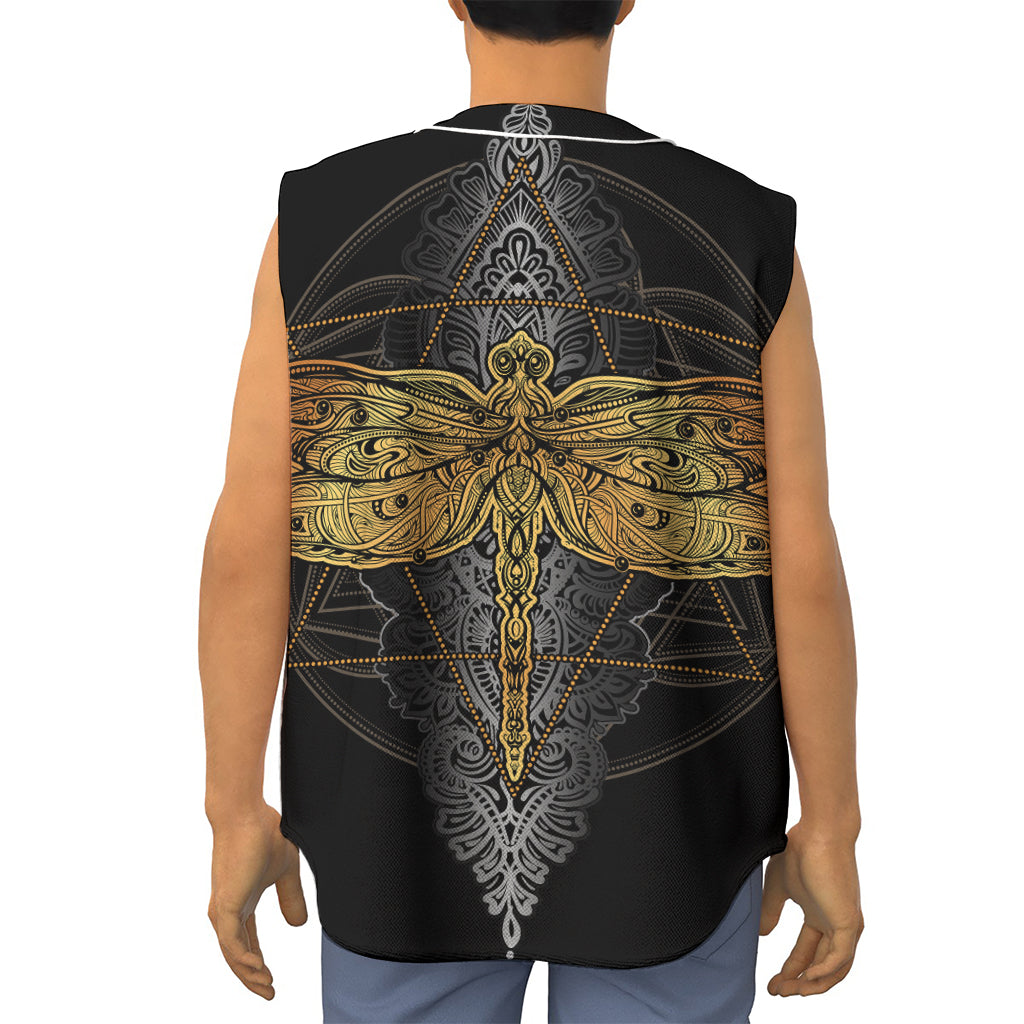Boho Spiritual Dragonfly Print Sleeveless Baseball Jersey