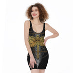 Boho Spiritual Dragonfly Print Sleeveless Bodycon Dress