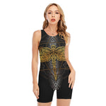 Boho Spiritual Dragonfly Print Sleeveless One Piece Swimsuit