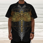 Boho Spiritual Dragonfly Print Textured Short Sleeve Shirt
