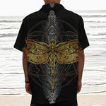 Boho Spiritual Dragonfly Print Textured Short Sleeve Shirt