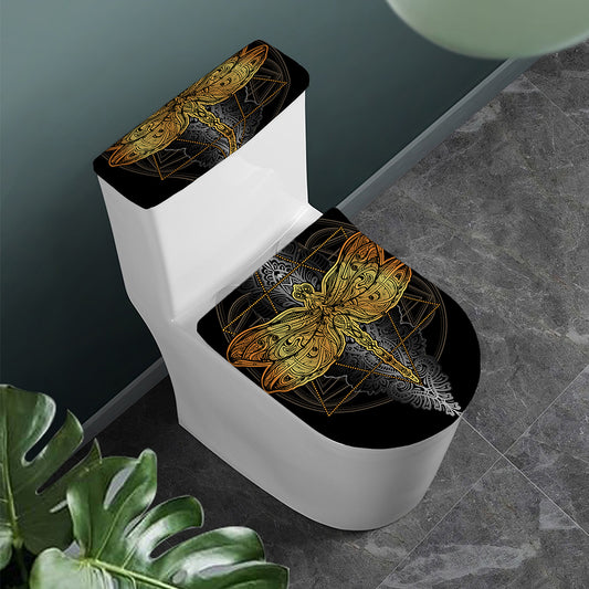 Boho Spiritual Dragonfly Print Toilet Lid And Tank Cover Set