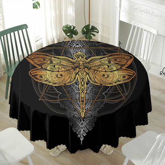 Boho Spiritual Dragonfly Print Waterproof Round Tablecloth