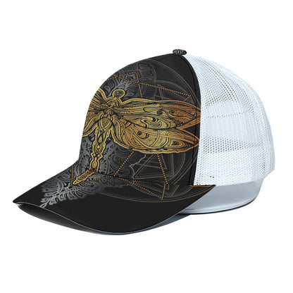 Boho Spiritual Dragonfly Print White Mesh Trucker Cap