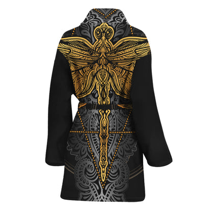 Boho Spiritual Dragonfly Print Women's Bathrobe