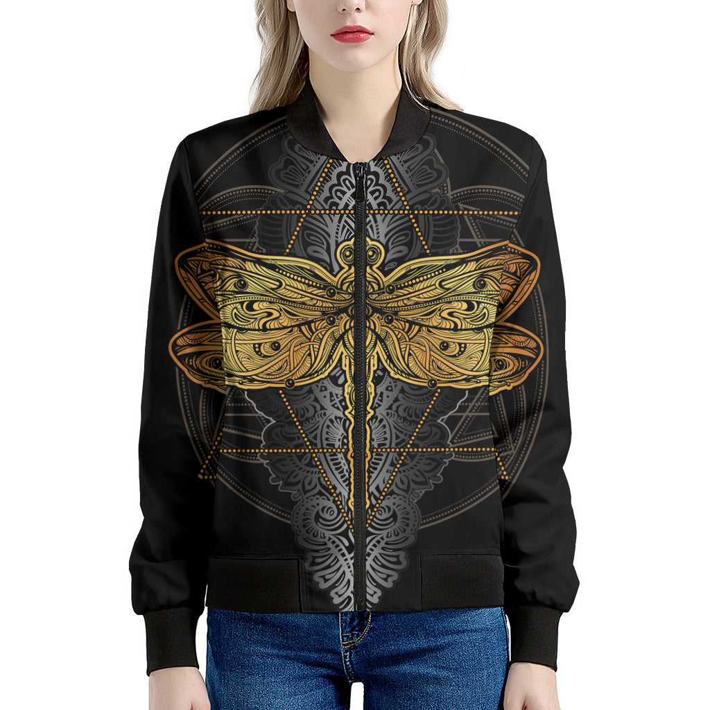 Boho Spiritual Dragonfly Print Women's Bomber Jacket