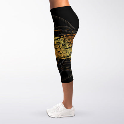Boho Spiritual Dragonfly Print Women's Capri Leggings