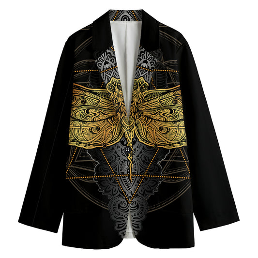 Boho Spiritual Dragonfly Print Women's Cotton Blazer