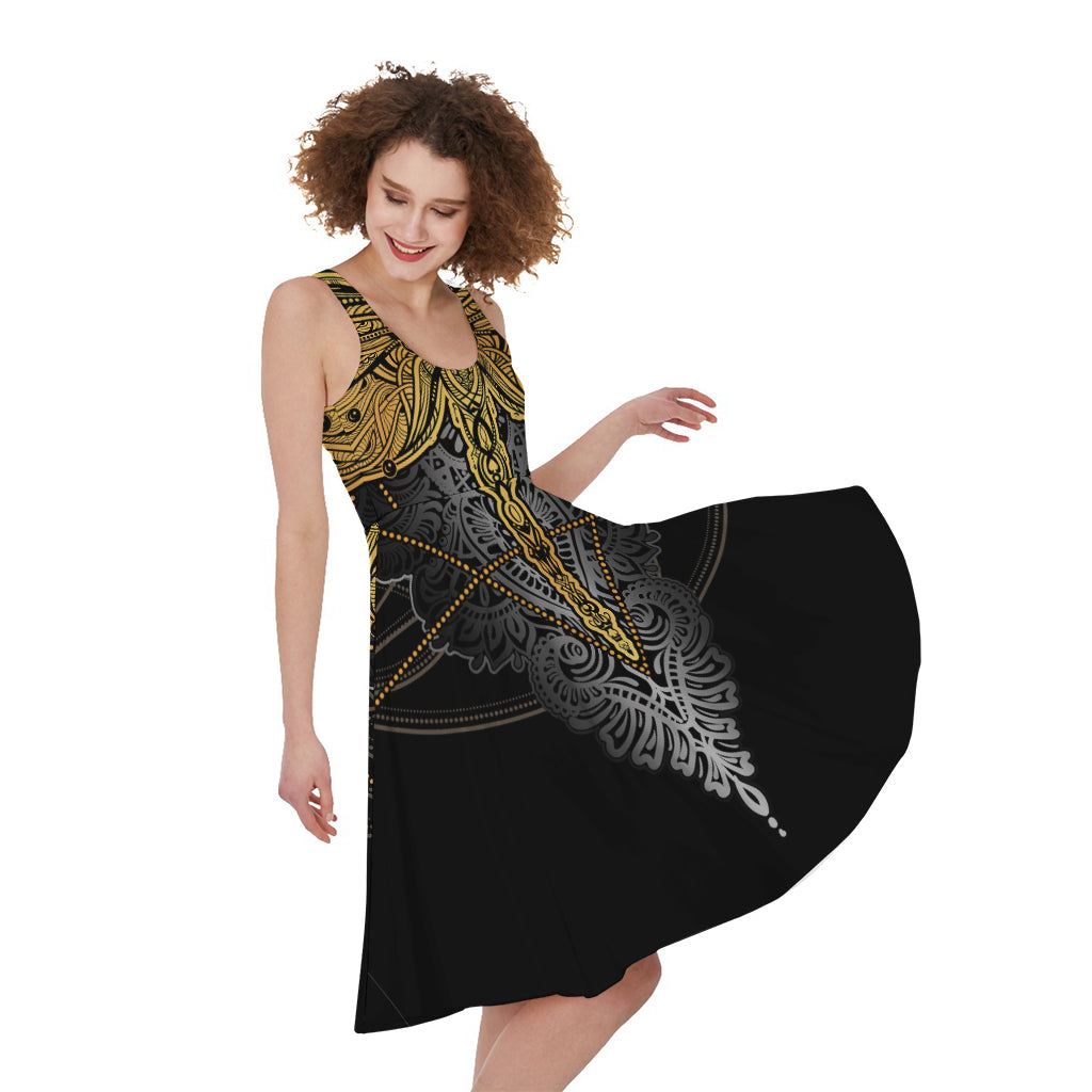Boho Spiritual Dragonfly Print Women's Sleeveless Dress