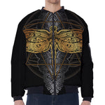 Boho Spiritual Dragonfly Print Zip Sleeve Bomber Jacket
