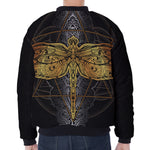 Boho Spiritual Dragonfly Print Zip Sleeve Bomber Jacket