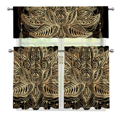 Boho Spiritual Lotus Print 3 Piece Kitchen Curtains
