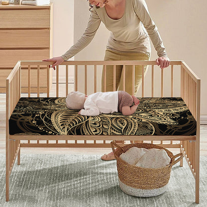 Boho Spiritual Lotus Print Baby Crib Sheet