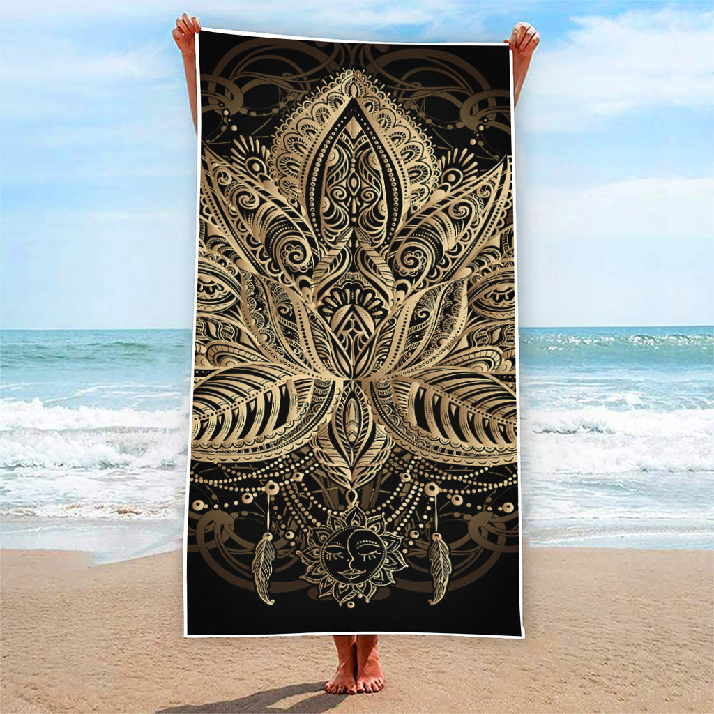 Boho Spiritual Lotus Print Beach Towel