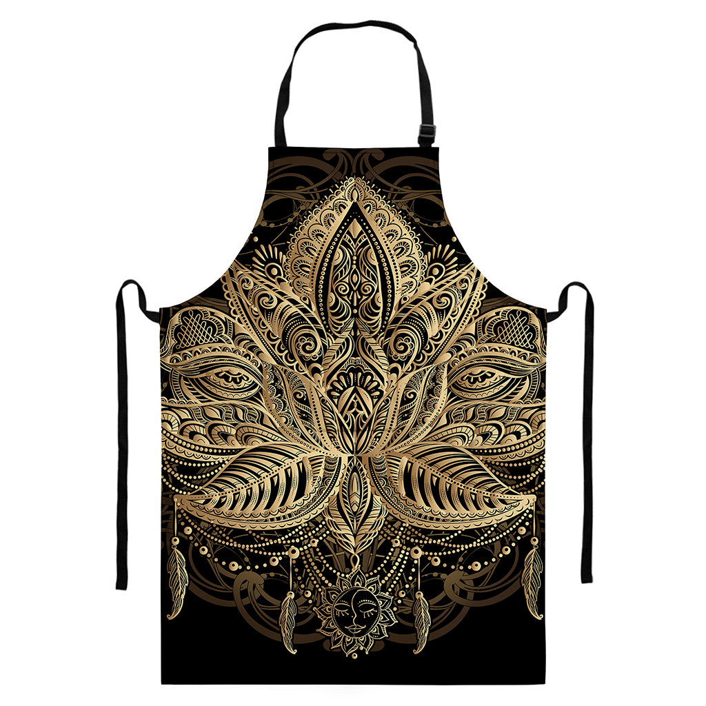 Boho Spiritual Lotus Print Bib Apron With Pocket
