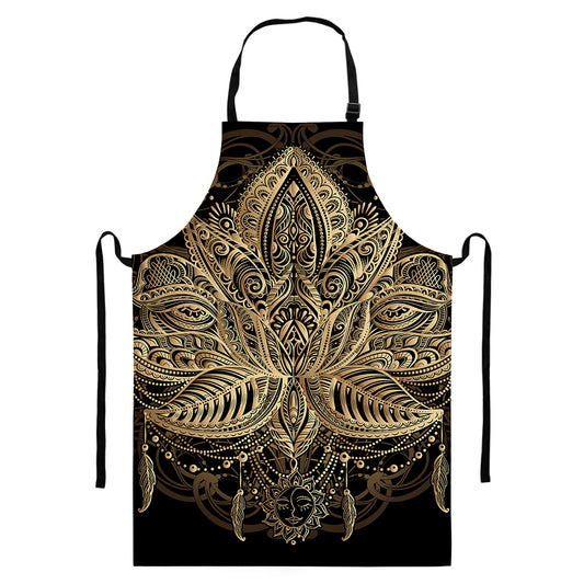 Boho Spiritual Lotus Print Bib Apron With Pocket