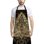 Boho Spiritual Lotus Print Bib Apron With Pocket
