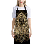 Boho Spiritual Lotus Print Bib Apron With Pocket