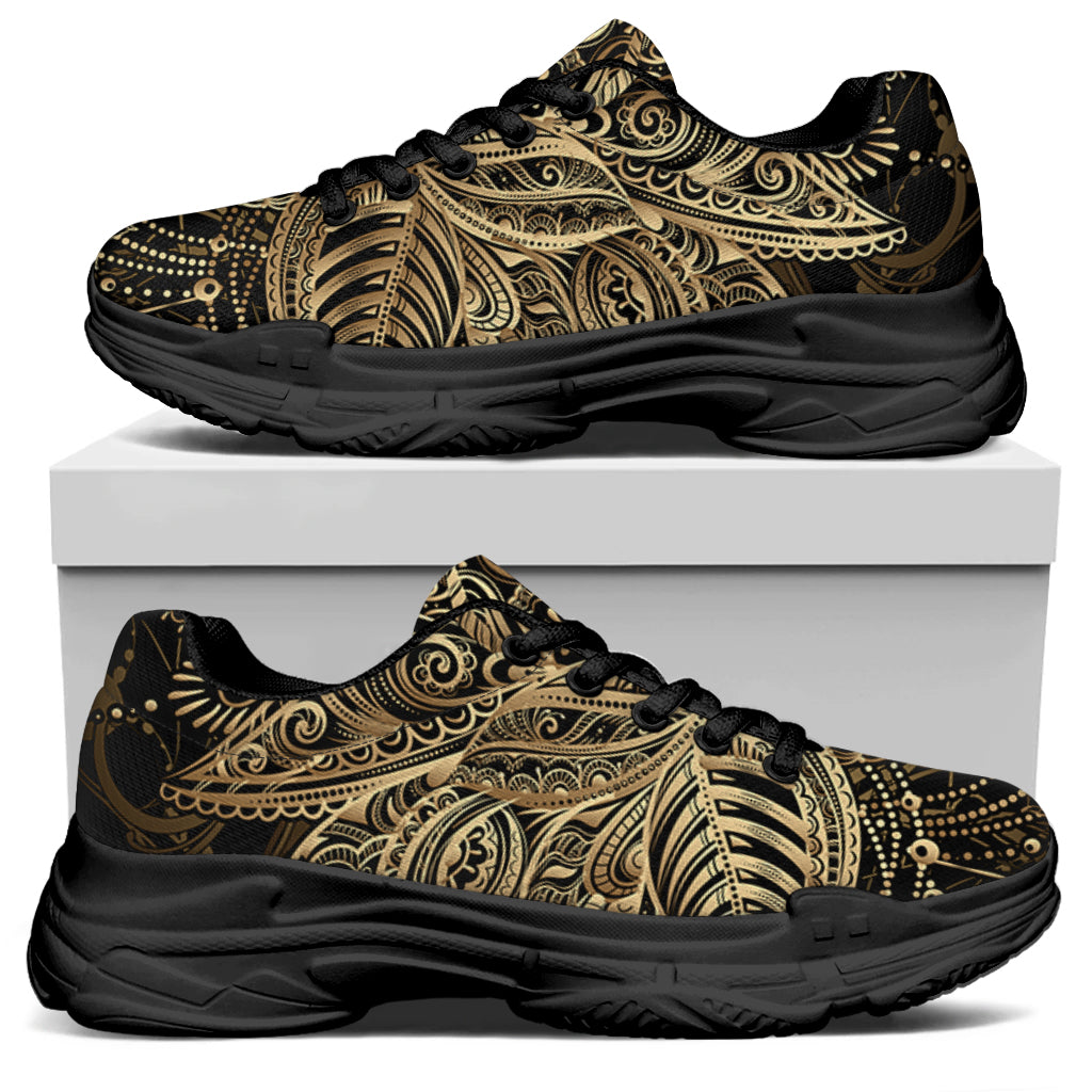 Boho Spiritual Lotus Print Black Chunky Shoes
