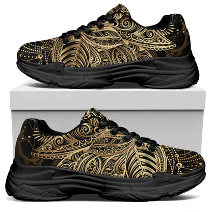 Boho Spiritual Lotus Print Black Chunky Shoes