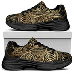 Boho Spiritual Lotus Print Black Chunky Shoes