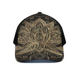 Boho Spiritual Lotus Print Black Mesh Trucker Cap