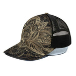 Boho Spiritual Lotus Print Black Mesh Trucker Cap