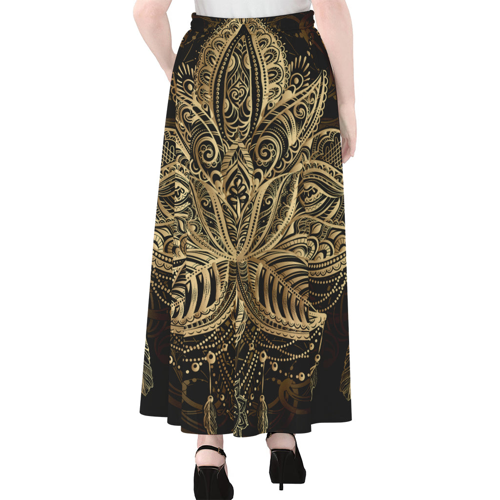 Boho Spiritual Lotus Print Chiffon Maxi Skirt